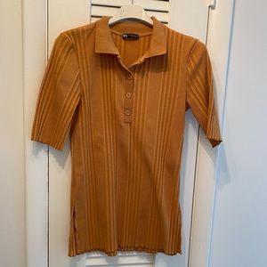ZARA knit short sleeve shirt with button collar